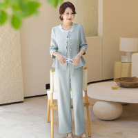 妈妈装新款套装秋装女时尚洋气中老年女装秋季衣服两件套服装中年 3XL(建议125-140斤） 浅蓝色套装