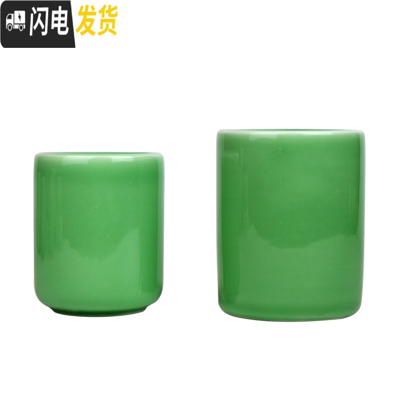 三维工匠龙泉青瓷创意时尚文具毛笔圆珠笔铅笔多功能复古办公圆形陶瓷笔筒 大号哥窑梅子青笔筒高清大图