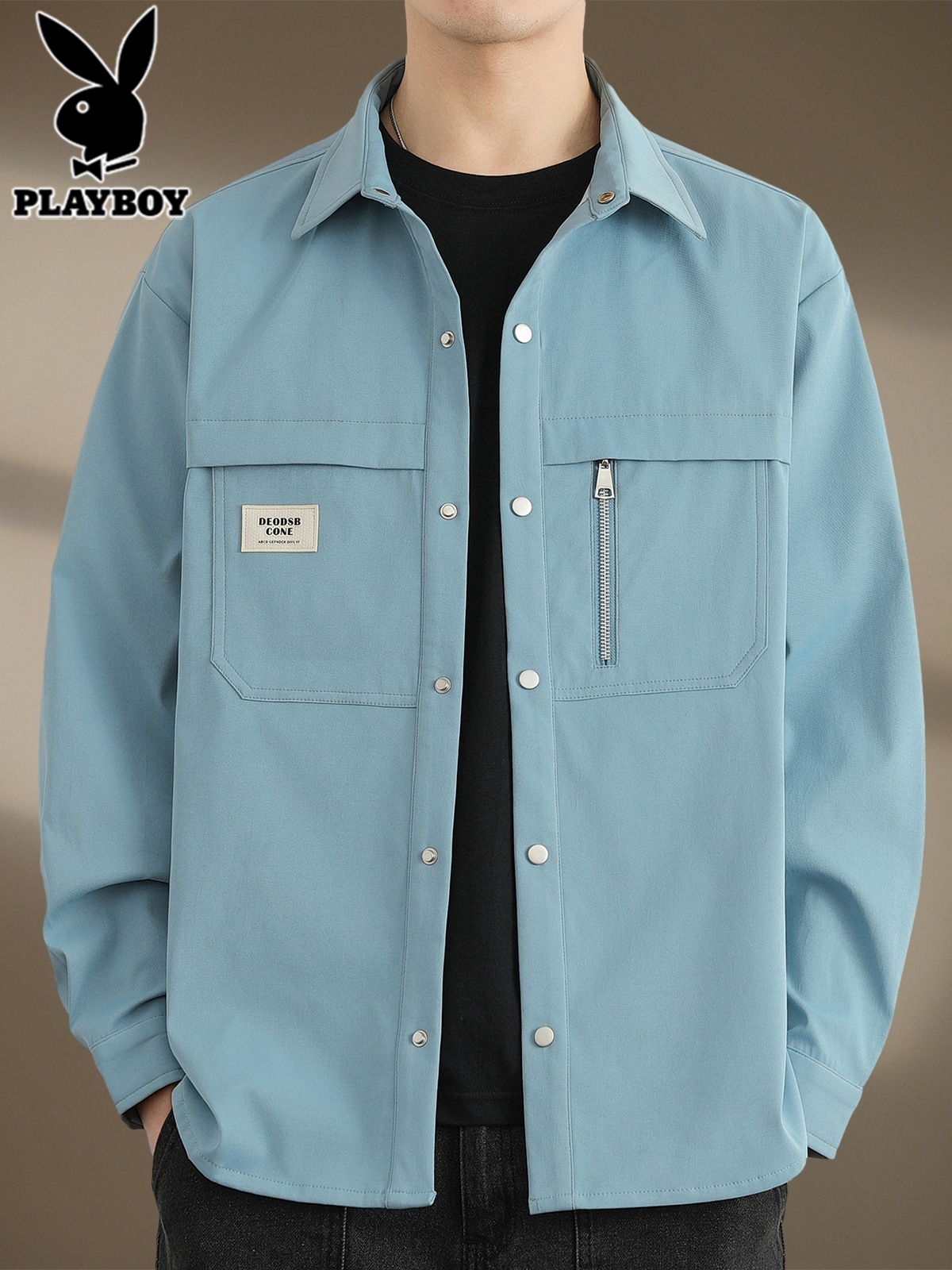 花花公子衬衫外套男士2025年秋季潮牌百搭工装上衣服休闲长袖2闲高清大图