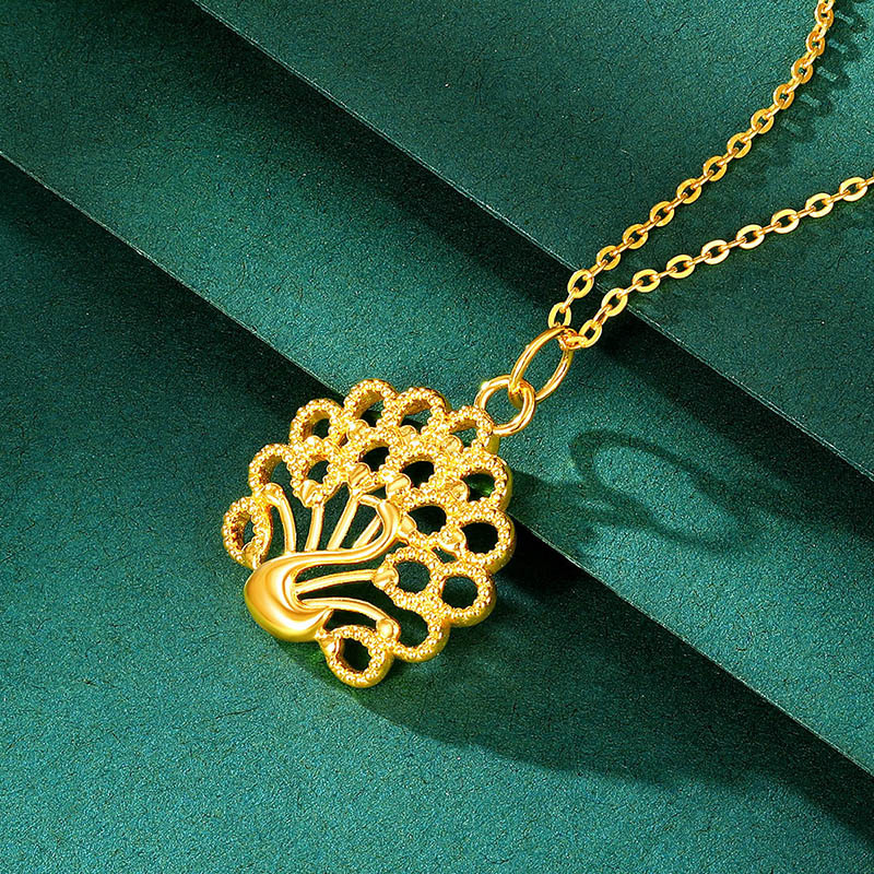 梦金园配银项链孔雀足金吊坠金凤黄金吊坠硬金挂坠优雅女士