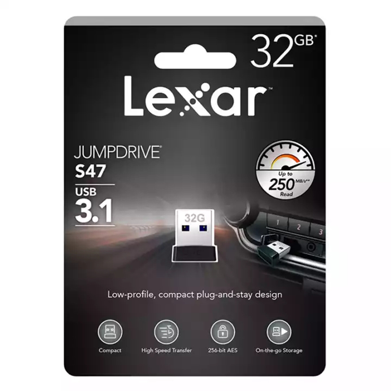雷克沙(Lexar)S47 U盘 32GB 高速USB3.1 迷你电脑车载U盘 读速250MB/s