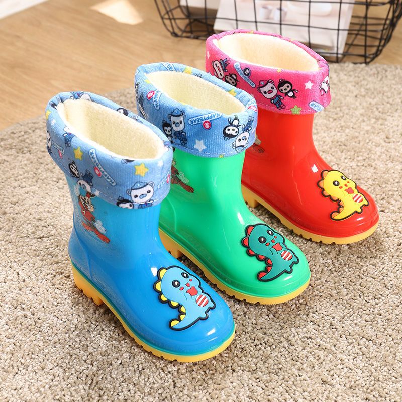 黛兰雪依儿童雨鞋男女童水鞋小孩宝宝雨靴学生大中小童防滑卡通加绒高