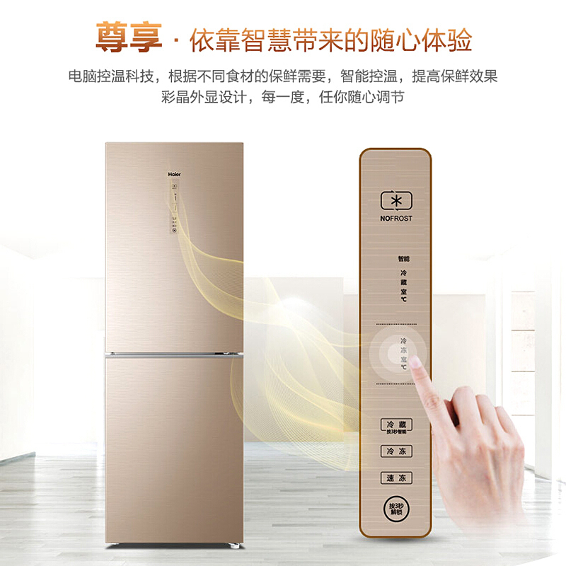 海尔 (Haier) BCD-269WDGG两门风冷无霜冰箱 双门彩晶玻璃电脑温控电269升冰箱