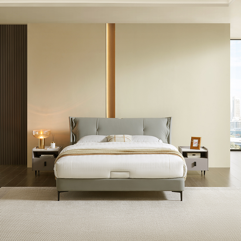 芝华仕cheers芝华仕现代简约极简真皮床主卧室婚房双人床头软包真皮