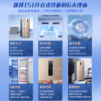 澳柯玛BD-151WNE炫金色风冷无霜立式冷柜家用冷冻冷藏小冰柜一级节能母乳冰箱