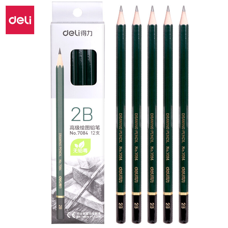 得力(deli)7084铅笔 2B 素描绘图铅笔六角学生铅笔 考试专用填涂答题卡铅笔 12支/盒