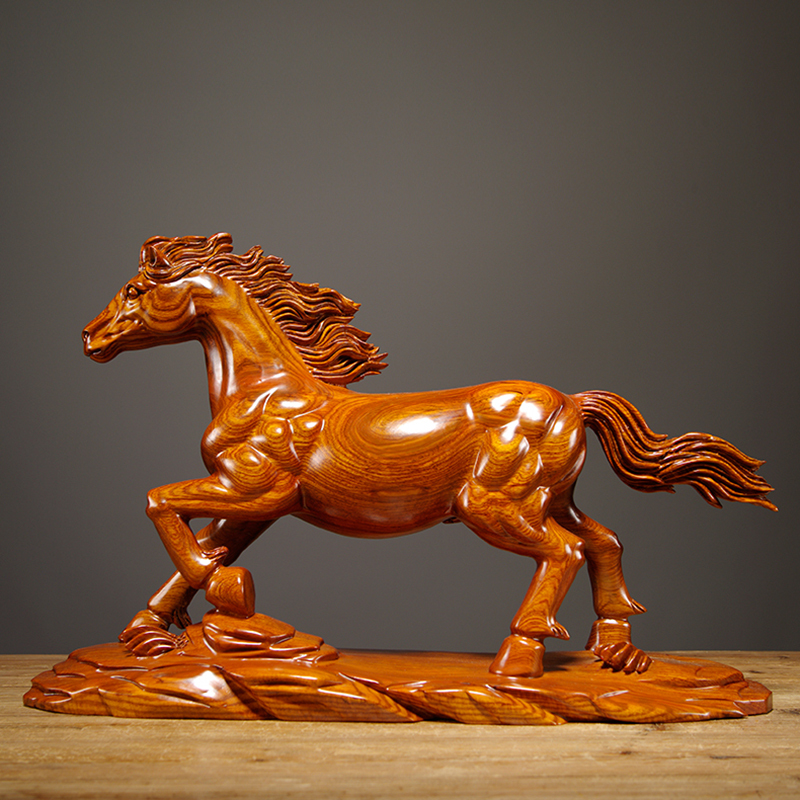 木雕摆件红花梨木马摆件实木质马到成功家居客厅办公