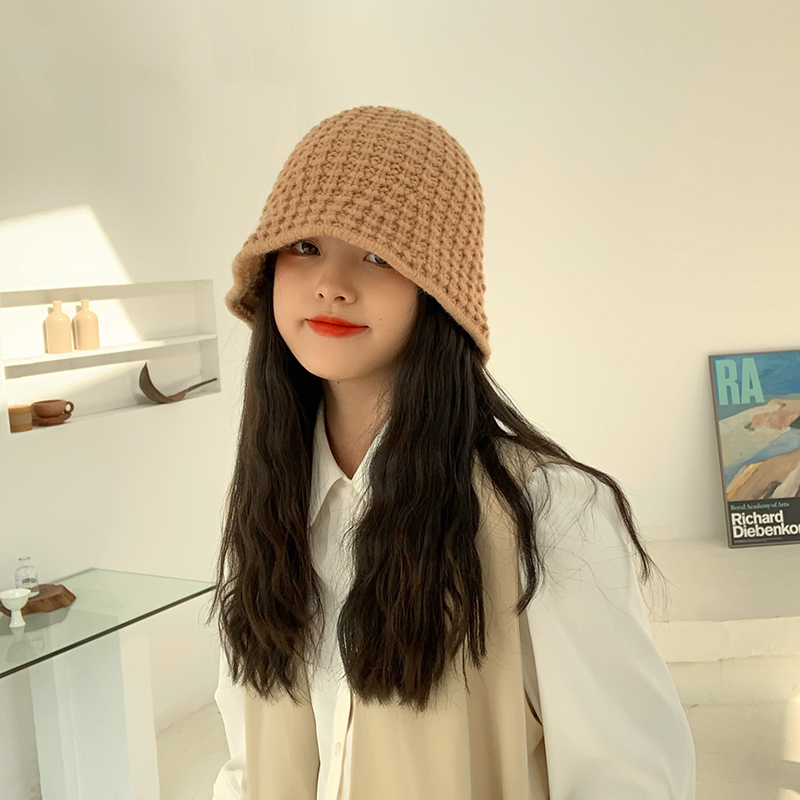 盛世尼曼日系ju显脸小的网红款毛线针织帽盆帽日系水桶帽女适合圆脸渔夫帽帽子
