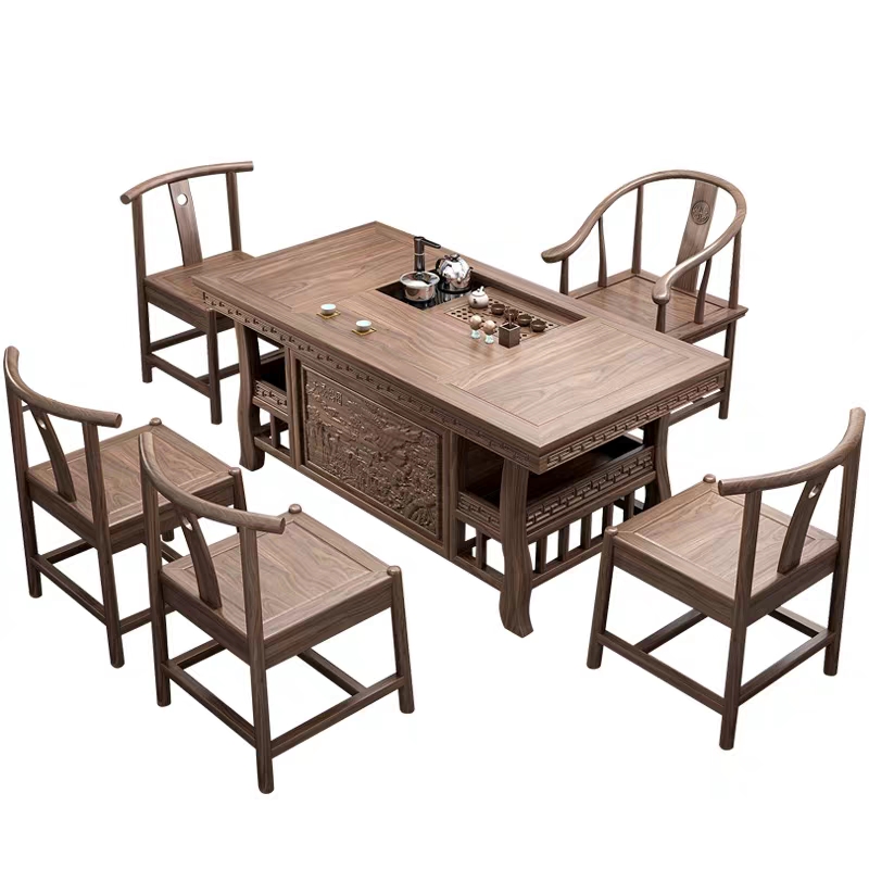 鑫环境 办公家具.中式茶桌椅组合实木南榆木茶道喝茶泡茶桌茶几功夫茶台茶艺桌高清大图
