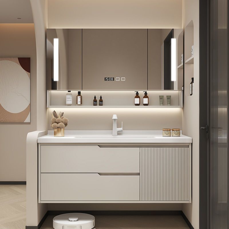 邦云浴室柜陶瓷一体盆浴室柜组合卫生间奶油风轻奢洗手台盆洗手盆柜组合大储物柜高清大图