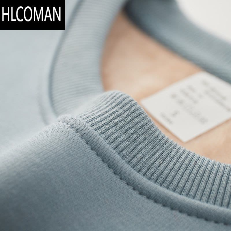 HLCOMAN加绒纯色棉质刺绣卫衣男士加厚p暖长袖T恤圆领打底衫中青年外套图片