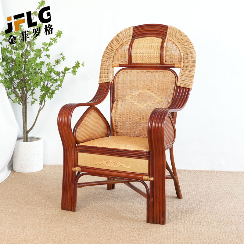 金菲罗格加宽透气弹簧座椅印尼真藤椅领导办公室老人高靠背单人太师椅高清大图
