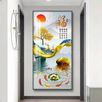 维诺亚走廊过道壁画装饰画简约挂画轻奢入户玄关麋鹿玄关装饰门厅画 锦鲤福禄3.5CM铝合金边框