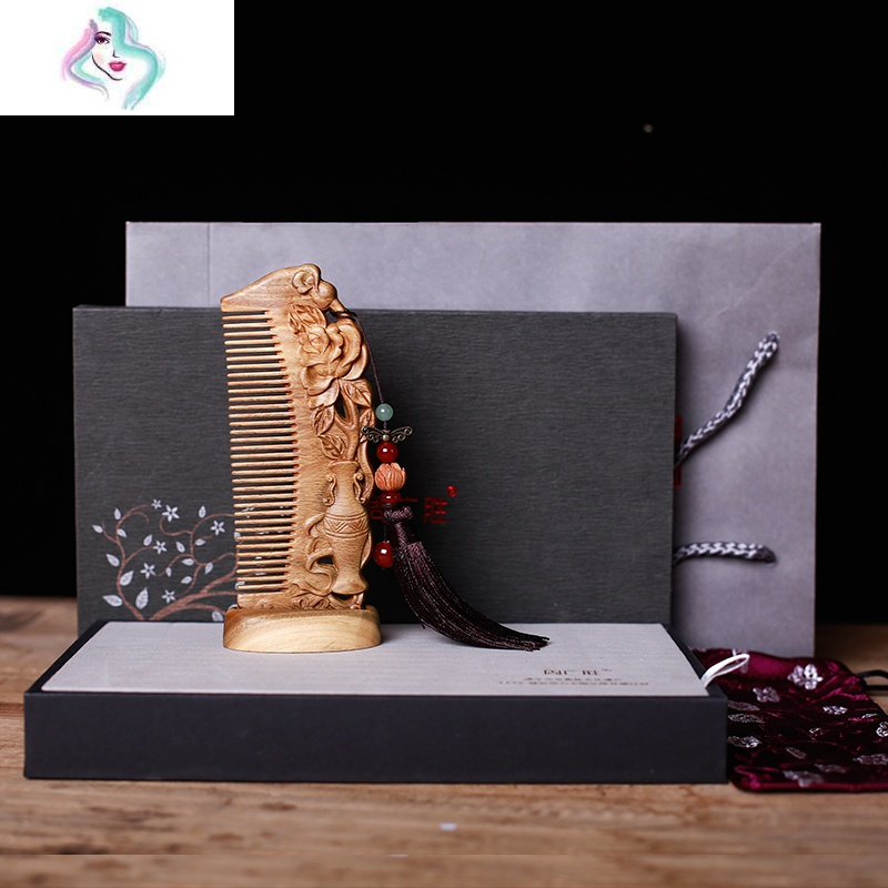 绿檀木梳女刻女专用长发刻字送女友梳子木梳檀香木梳子