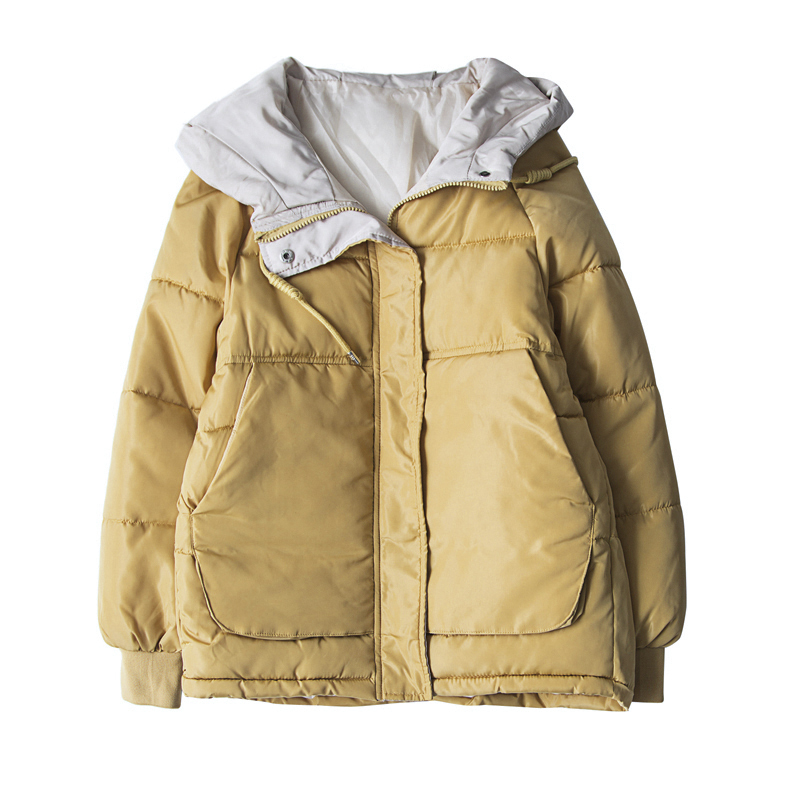 fish basket谧斯冬季女士学生棉服女紫色宽松面包服棉袄撞色短款连帽