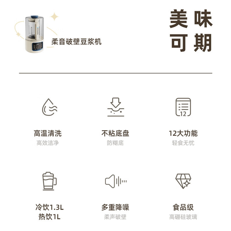 蓝宝 柔音破壁机家用豆浆机 降噪多功能料理机 1.5L BP-PBJA09高清大图