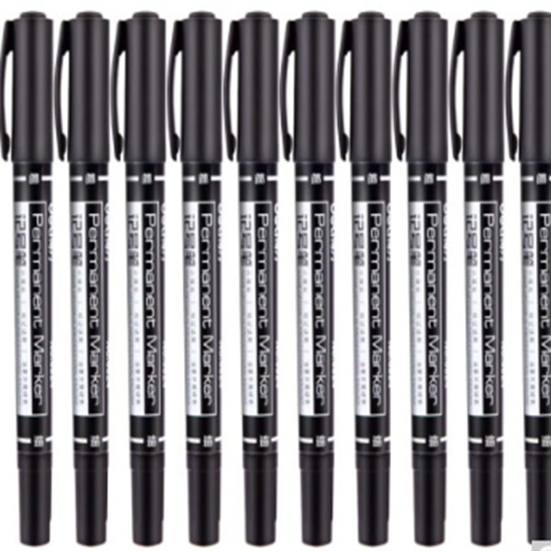 得力6824小双头记号笔(黑色)粗头1.5mm 细头0.5mm勾线笔马克笔12支/盒