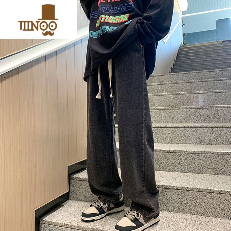YANXU美式复古牛仔裤男款潮牌阔腿裤直筒宽松青少年大码男士裤子