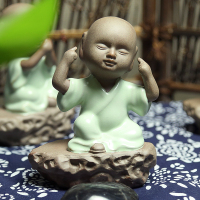 金镶玉 茶具茶宠 汝窑紫砂茶艺摆件 三不小和尚茶宠