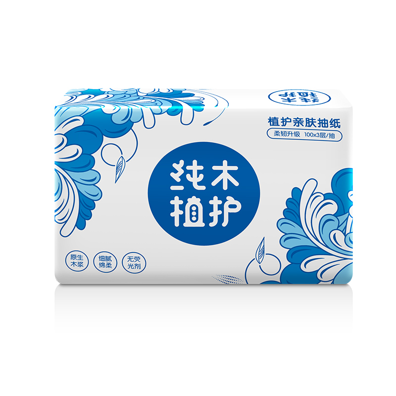 植护 抽纸 青花瓷系列 3层100抽*24包 整箱柔韧纸巾