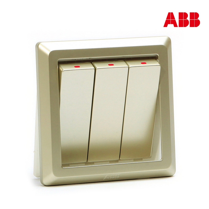 ABB开关插座 德逸珍珠金 三位/三联/三开单控开关面板AE103-PG
