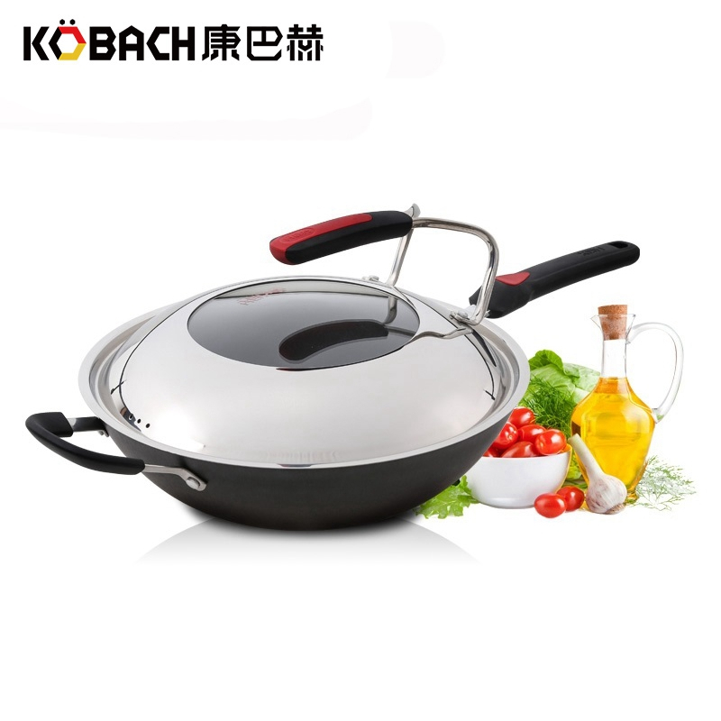 康巴赫(KBH)炒锅无涂层真不锈少油烟铸铁炒锅炒菜锅电磁炉明火通用34cm
