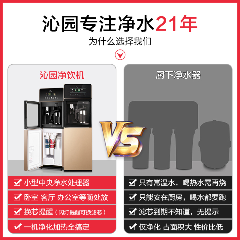 沁园(TRULIVA)温热型饮水机家用柜式外置壶加热自来水过滤双门沸腾胆金色净饮机JL8585XZ高清大图