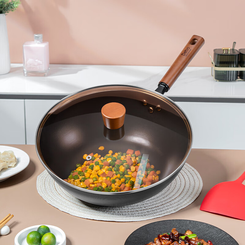 Debo德铂西多夫无涂层熟铁锅家用炒菜锅窒氮防锈不粘炒锅轻铁锅32cm 单个