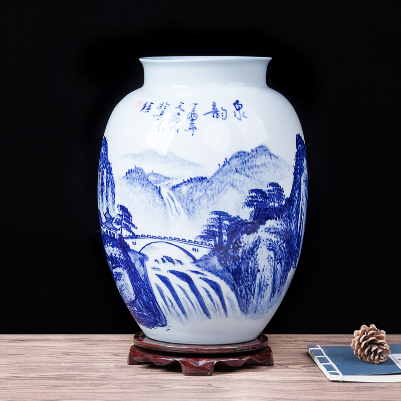 艺锦蓝 景德镇陶瓷器花瓶手绘青花器现代中式玄陶瓷器
