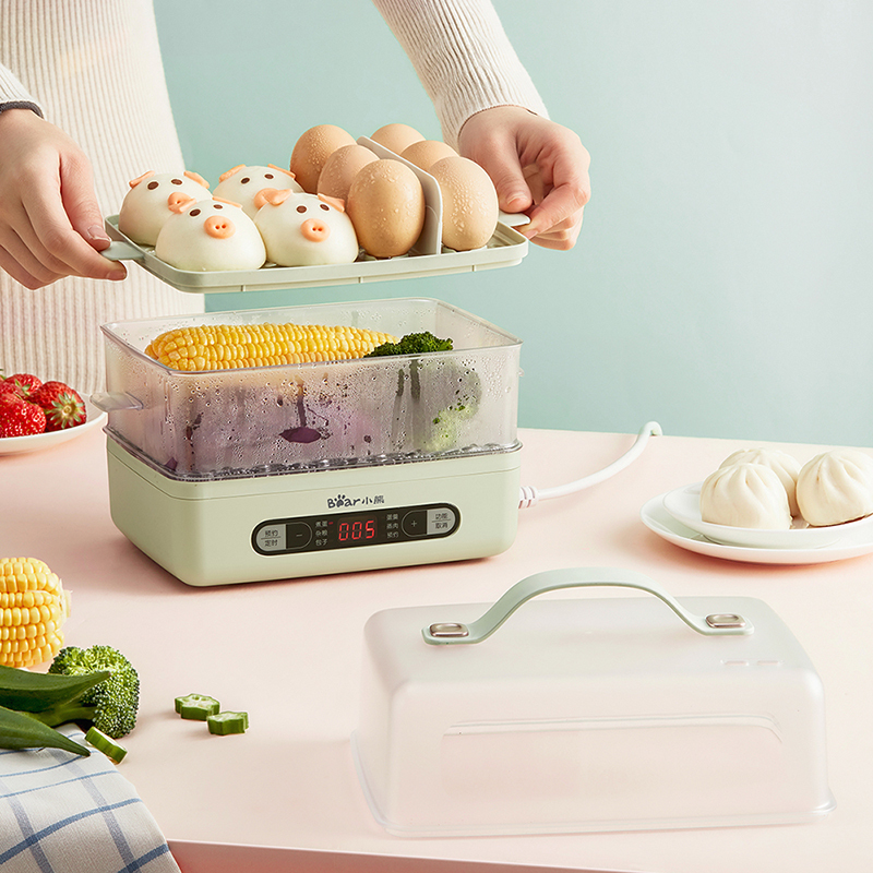小熊煮蛋器双层蒸蛋器家用多功能小型1人迷你小家电神器早餐机浅绿色