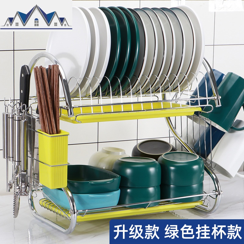 沥水架碗碟盘刀架家用晾放碗柜碗筷收纳盒厨房置物架用品用具_18_769 【升级版】绿盘挂杯款