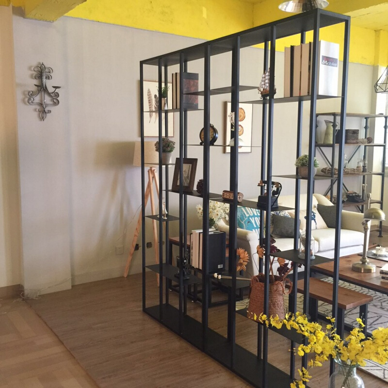 美式花架铁艺展示隔断架复古书柜置物架花几架屏风隔断玄关储物柜壹德壹高清大图