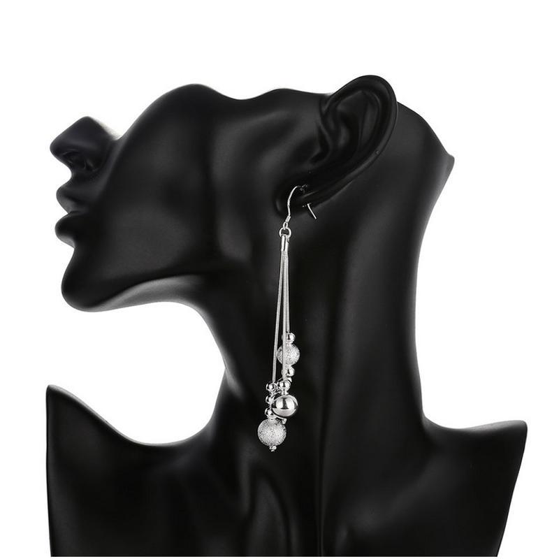 E006Women silver plated earring镀925纯银长款甜美时尚耳环耳饰
