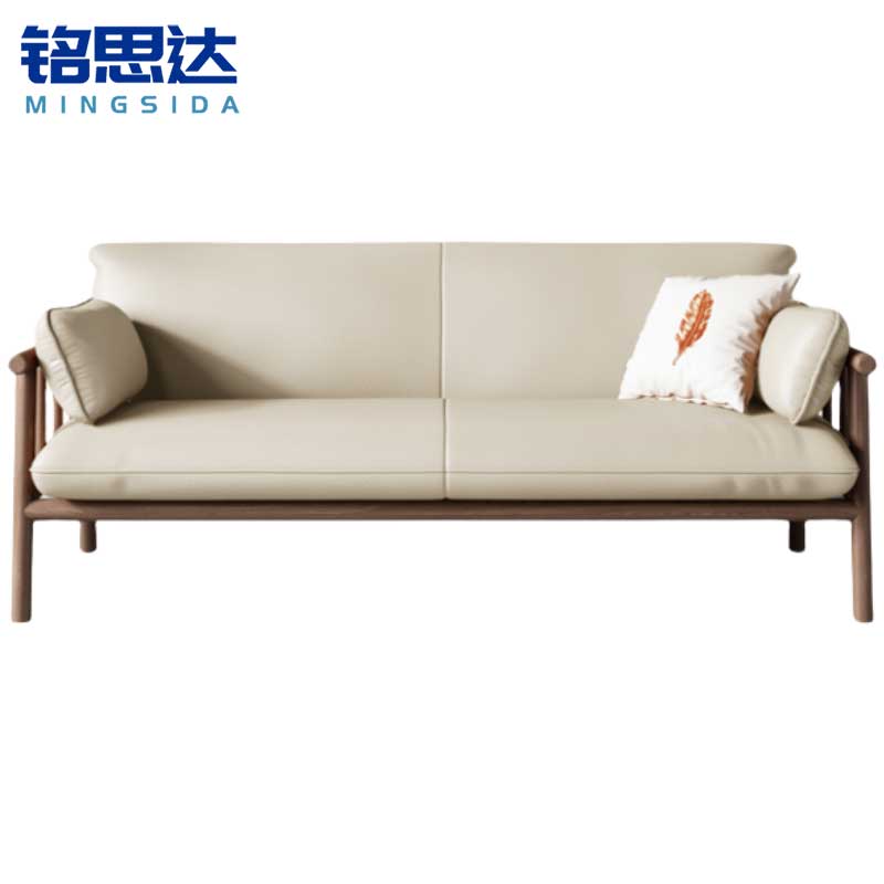 铭思达实木皮艺沙发双人位张高清大图