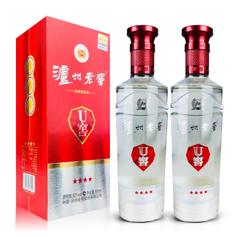 老酒 52度泸州老窖 u窖四星 浓香型白酒 2015年 500mlx2瓶