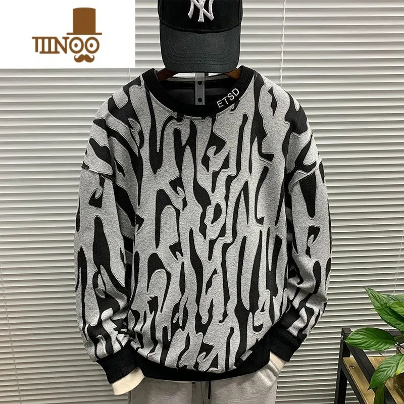 YANXU复古个性高街网红长袖t恤卫衣男装大码宽松帅气潮牌小众上衣