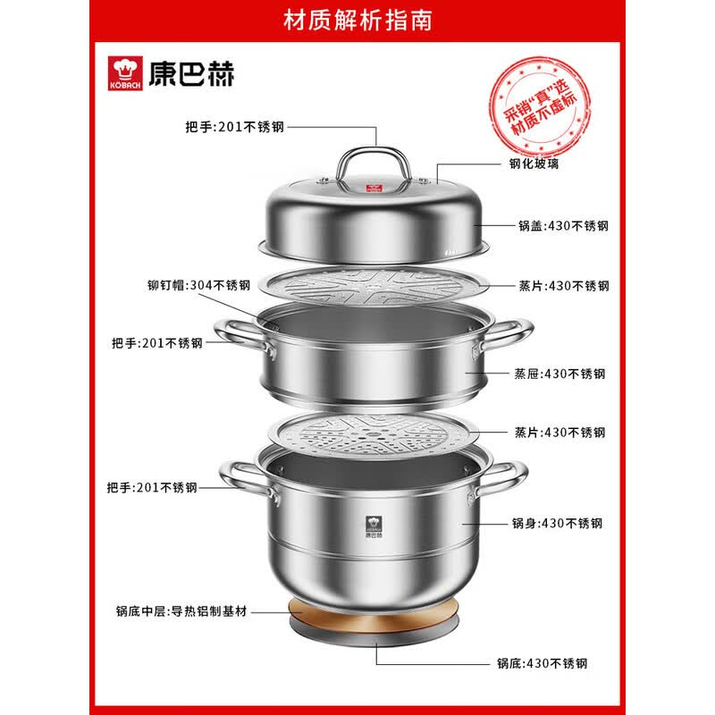 康巴赫 蒸味鲜系列易收纳大容量不锈钢蒸锅 KZS-28B31 28cm 1个高清大图