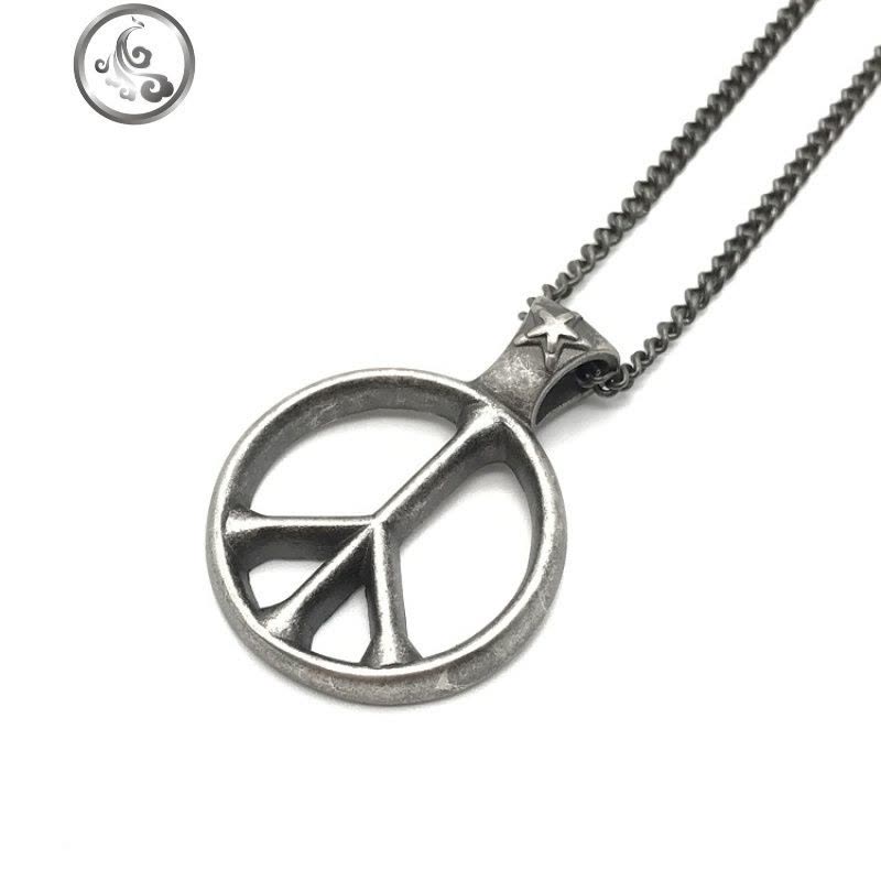 个性新款百搭简约欧美反战和平标志复古银侣毛衣男女情侣吊坠项链 JiMi图片