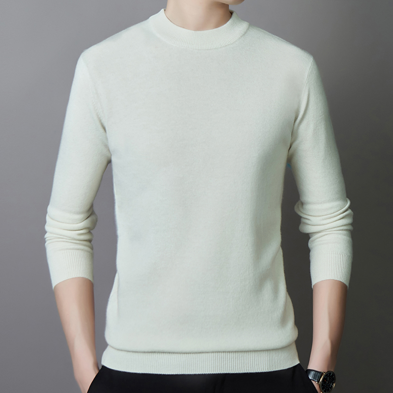 免费试穿 精纺纯山羊绒牧绒多斯高档纯羊绒衫男长袖新款纯色圆领针织体恤衫青年毛衣打底衫品牌毛衣男商务休闲大码毛线衣正品 白色 175/92A
