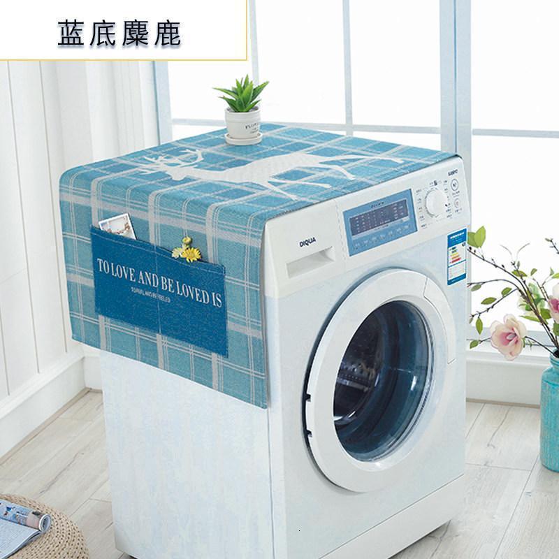 BONJEAN全自动滚筒式 洗衣机罩 防水防晒防尘罩套罩北欧盖布通用上开盖巾 蓝底麋鹿 洗衣机、小冰箱通用（130*50cm）升级防水