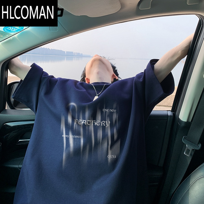 HLCOMANNELY潮流短袖T恤男夏季美式模糊字母休闲半袖体恤上衣