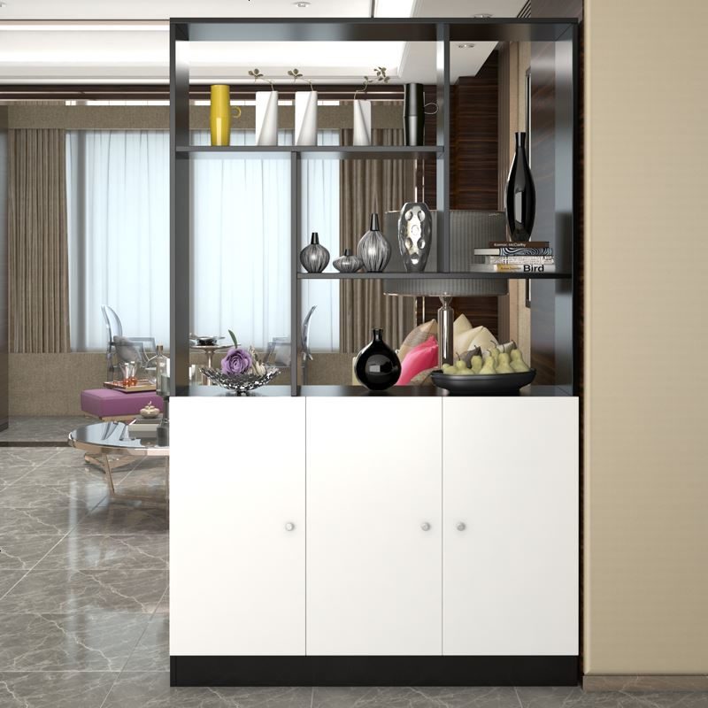 客厅隔断柜 玄关柜厅柜 双面屏风柜储物柜鞋柜简约现代酒柜 组装_三_200高120宽白加黑_框架结构