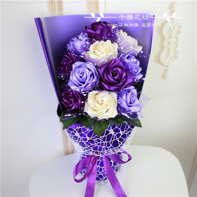 家柏饰(CORATED)丝带手工DIY玫瑰花材料包4cm宽缎带制作花束套装包装纸纱套装彩带 自选11朵材料+礼袋+胶枪