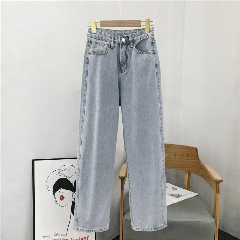 2021阔腿裤女新款韩版复古直筒老爹裤高腰ins牛仔裤学生宽松百搭 蓝色 优质版 XS 建议70-82斤
