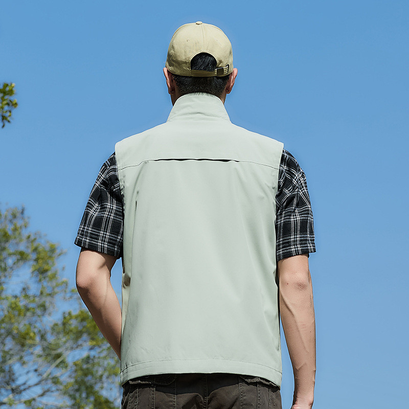 JPDUN男士马甲春夏多口袋马夹外套透气体闲户外无袖背心