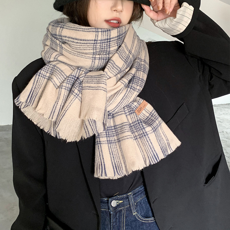 2023韩国秋冬经典格子围巾女日系森女保暖学生情侣围脖外搭披肩女
