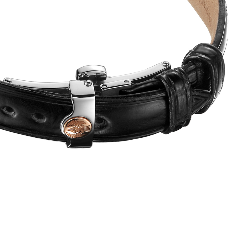 艾米龙emilechouriet手表明珠系列黑色鳄鱼皮带机械女表063881l64222