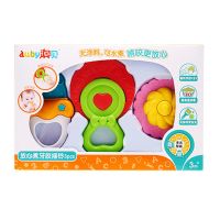 澳贝牙胶手摇铃1岁宝宝早教3新生婴儿玩具6男女孩5抓握益智0-12月 三只装摇铃