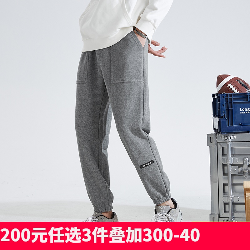 [1折价36.9元叠加优惠券]唐狮春装新款运动裤男宽松束脚卫裤灰黑色休闲裤直筒长裤子高清大图