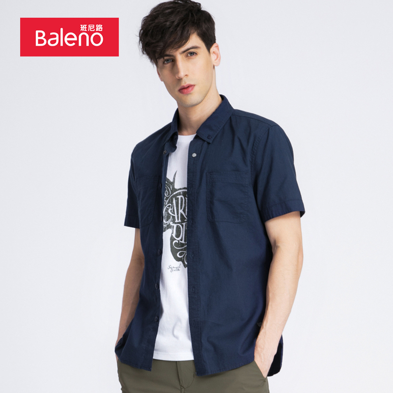 baleno班尼路短袖衬衫男青少夏季新款休闲印花衬衣潮工装视频